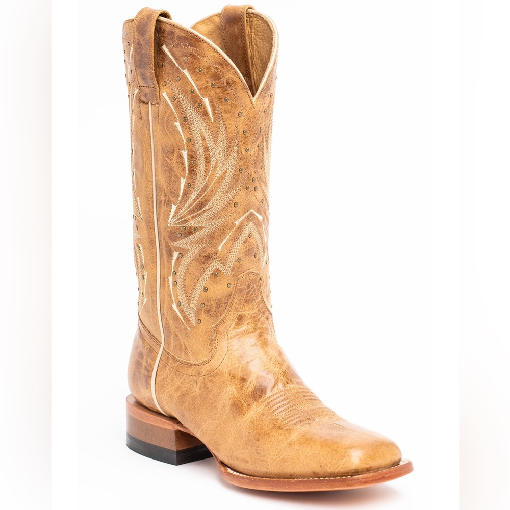 Shyanne Tan Leather Western Cowboy Boots with Embroidery